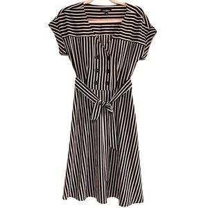 Roz & Ali Black/White Striped Button Down Dress